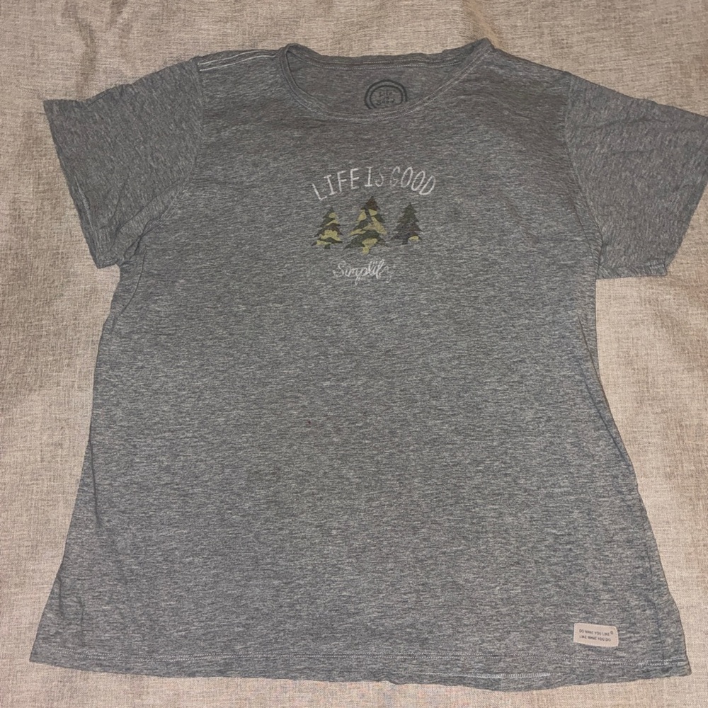 Life Is Good Short Sleeve Tee in Heather Gray with Tree Graphic